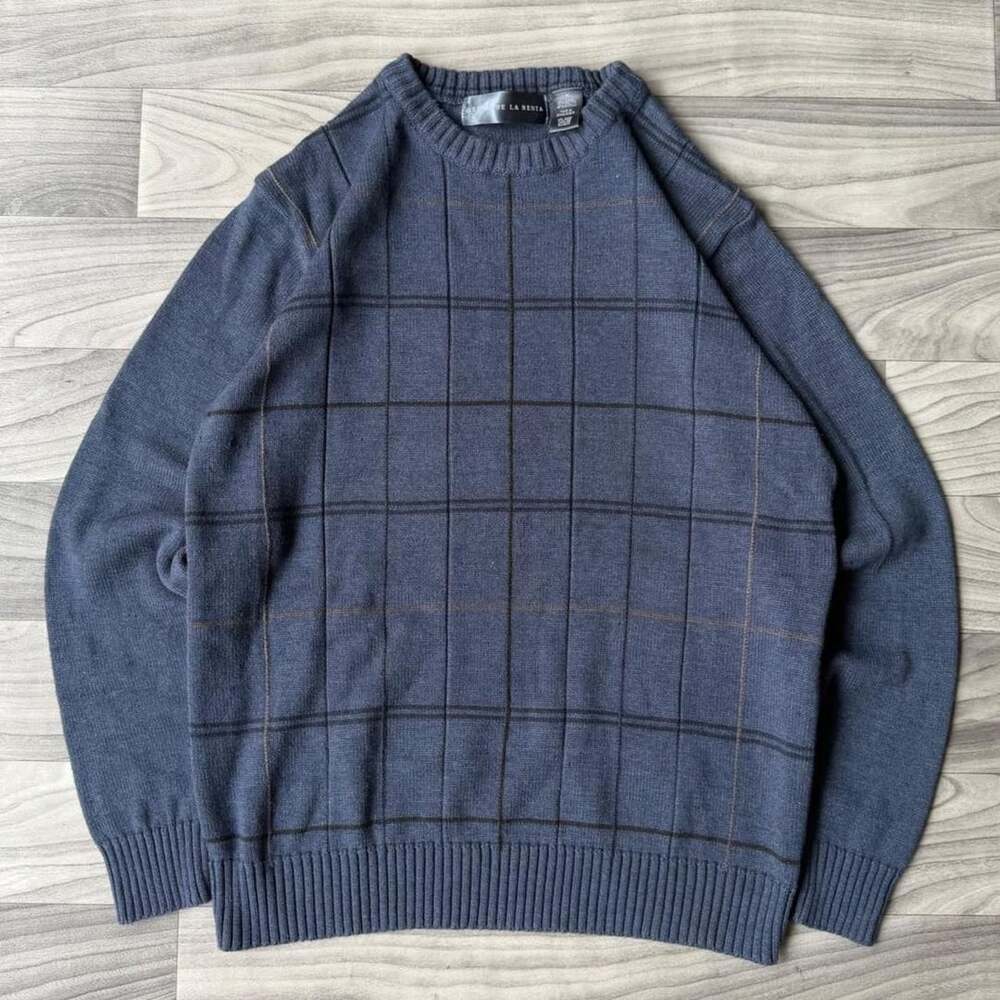 Oscar de la Renta Plaid Crewneck Sweater Size M Blue